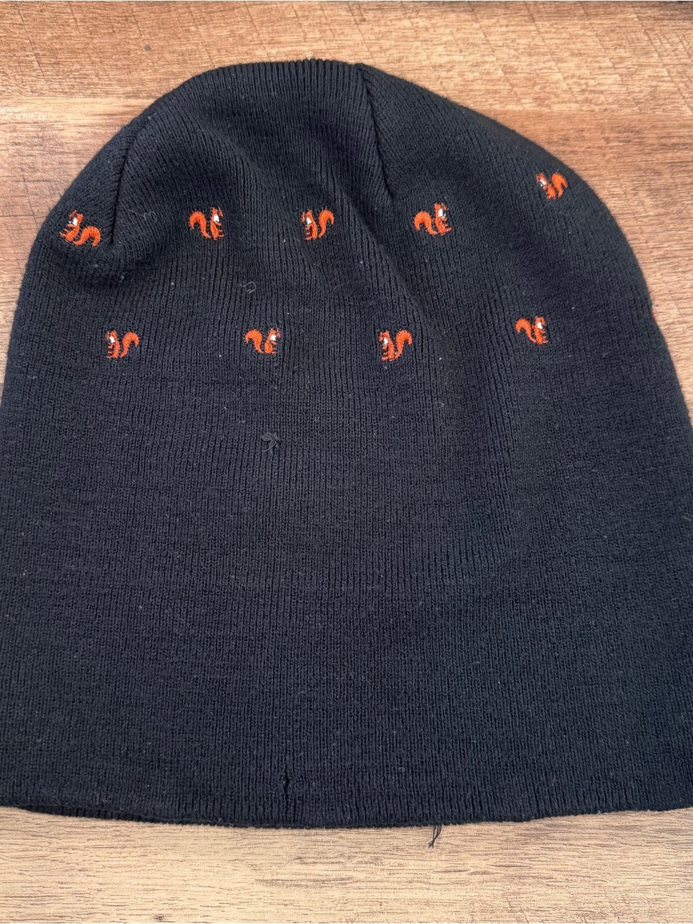 Barts Vinson Beanie Hat Black Knit Orange Squirrel Embroidery Winter Cozy